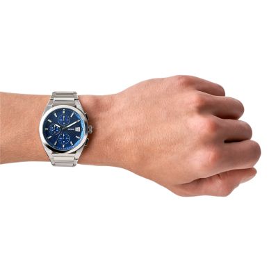 Fossil Everett - Reloj para hombre con correa de acero inoxidable o cuero