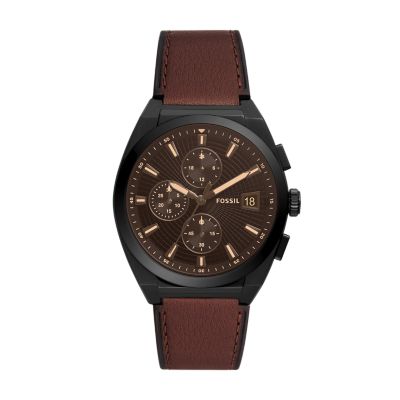 

Fossil Homme Montre chronographe Everett en cuir écoresponsable brune