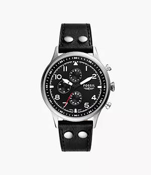 Montre chronographe en cuir noir Retro Pilot