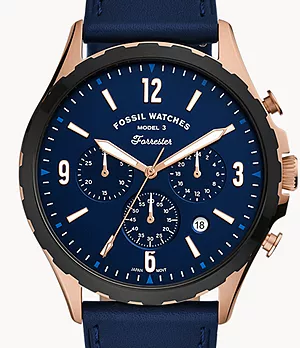 Forrester Chronograph Navy Leather Watch