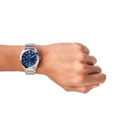 - Everett Steel Watch - Fossil Three-Hand Stainless Date FS5822