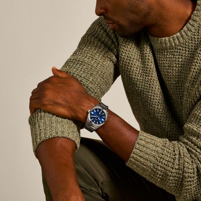 Fossil Everett - Reloj para hombre con correa de acero inoxidable o cuero