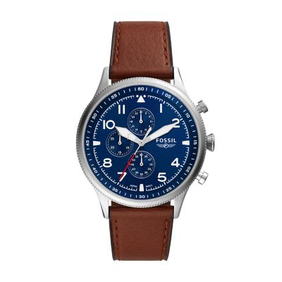 

Fossil Homme Montre chronographe Retro Pilot en cuir écoresponsable brune