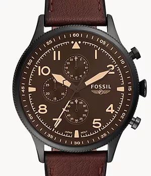 Retro Pilot Chronograph Dark Brown Eco Leather Watch