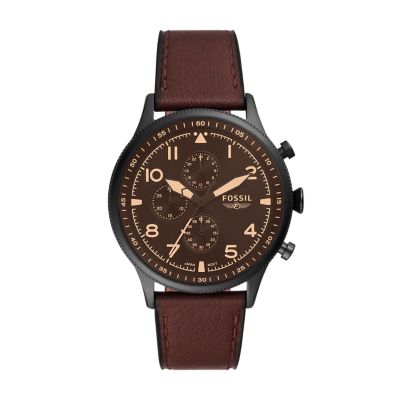 

Fossil Homme Montre chronographe Retro Pilot en cuir écoresponsable marron