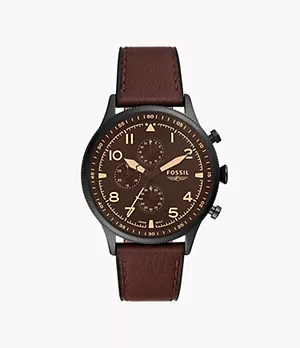 Retro Pilot Chronograph Dark Brown Eco Leather Watch