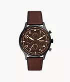 Montre Retro Pilot chronographe en cuir écologique brun foncé