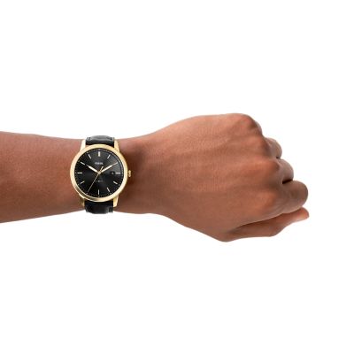 The Minimalist Solar-Powered Black LiteHide™ Leather Watch - FS5840 - Fossil