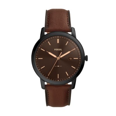 LiteHide™ FS5841 Fossil Watch Solar-Powered Minimalist Leather Brown - - The