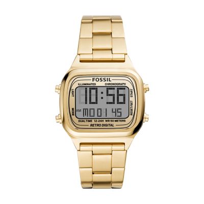 Fossil Retro Digital Gold-Tone Stainless Steel Watch