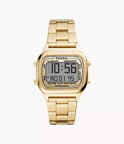 Retro Analog-Digital Gold-Tone Stainless Steel Watch | lupon.gov.ph