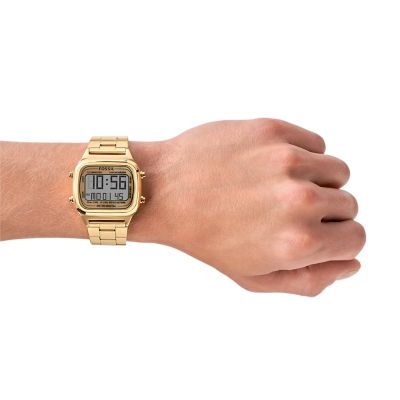 Fossil Reloj digital retro para hombre de acero inoxidable en tono