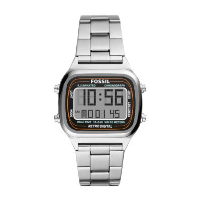 Montre Retro Digital en acier inoxydable FS5844 Fossil