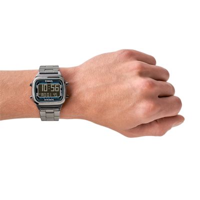 Montre Retro Digital en acier inoxydable anthracite FS5846 Fossil