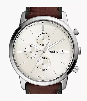 Montre chronographe Minimalist en cuir écologique brun