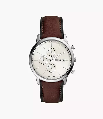 LiteHide™ FS5849 Chronograph Leather Watch - Minimalist Fossil - Brown