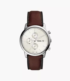 Montre chronographe Minimalist en cuir écologique brun