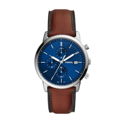 

Fossil Homme Montre Minimalist chronographe en cuir brun clair éco-responsable