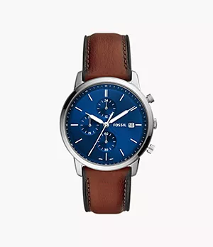 Montre Minimalist chronographe, en cuir LiteHide™, brun