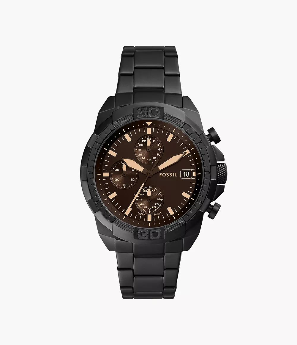 Fossil Men Bronson Chronograph Black Stainless Steel Watch