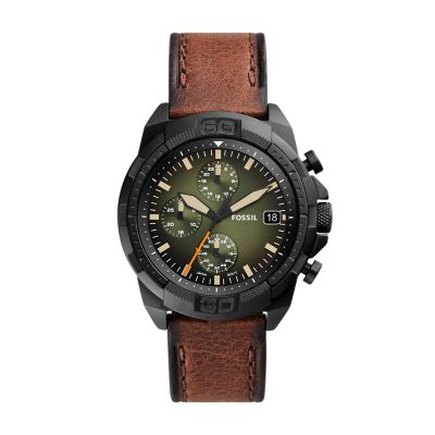 

Fossil Homme Montre Bronson chronographe en cuir brun clair éco-responsable