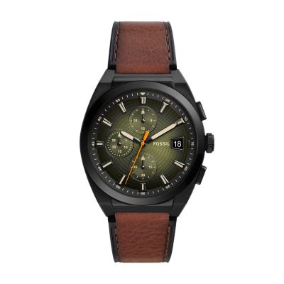 Fossil Everett - Reloj para hombre con correa de acero inoxidable o cuero