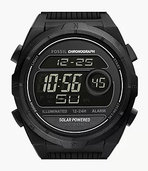 Everett Solar-Powered Digital Black Silicone Watch
