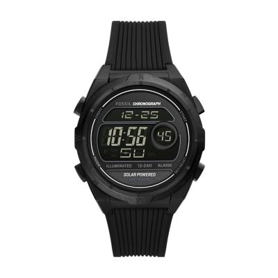 Everett Solar-powered Digital Black Silicone Watch - FS5859 - Fossil