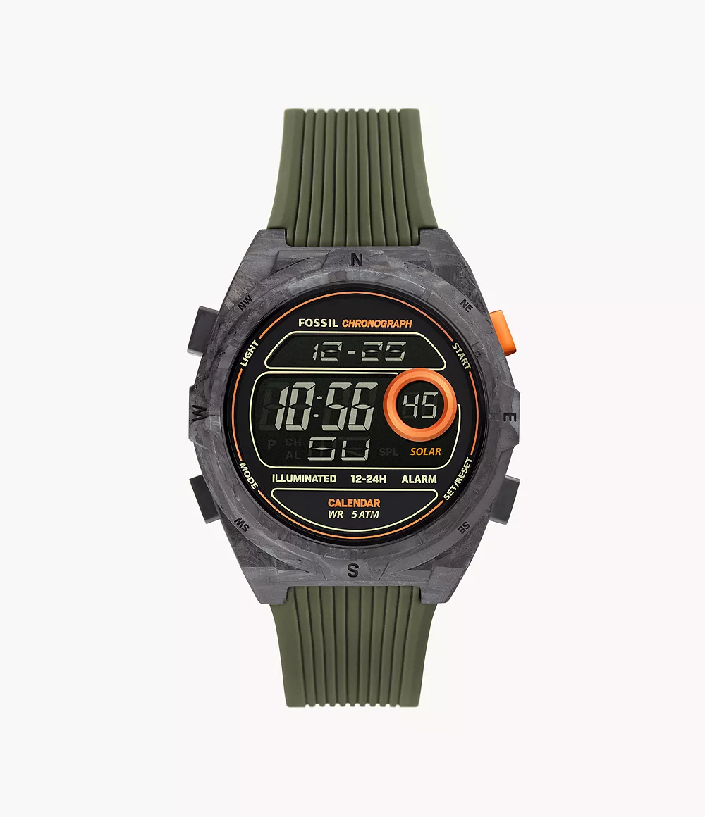 Fossil Men Everett Carbon Solar-powered Digital Olive Silicone Watch