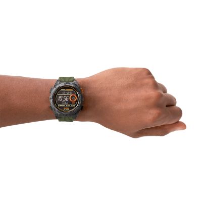 Everett Carbon Solar-powered Digital Olive Silicone Watch - FS5860