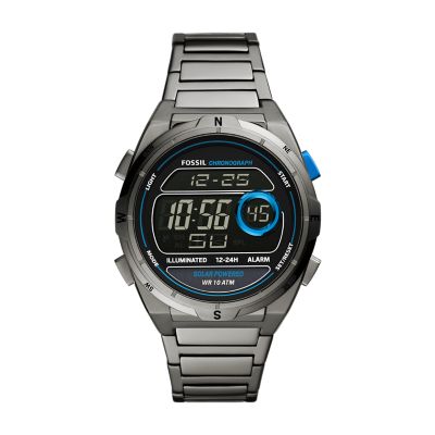 

Fossil Homme Montre Everett numérique à alimentation solaire en acier inoxydable anthracite