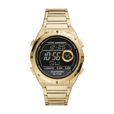 

Fossil Homme Montre Everett numérique à alimentation solaire en acier inoxydable dorée