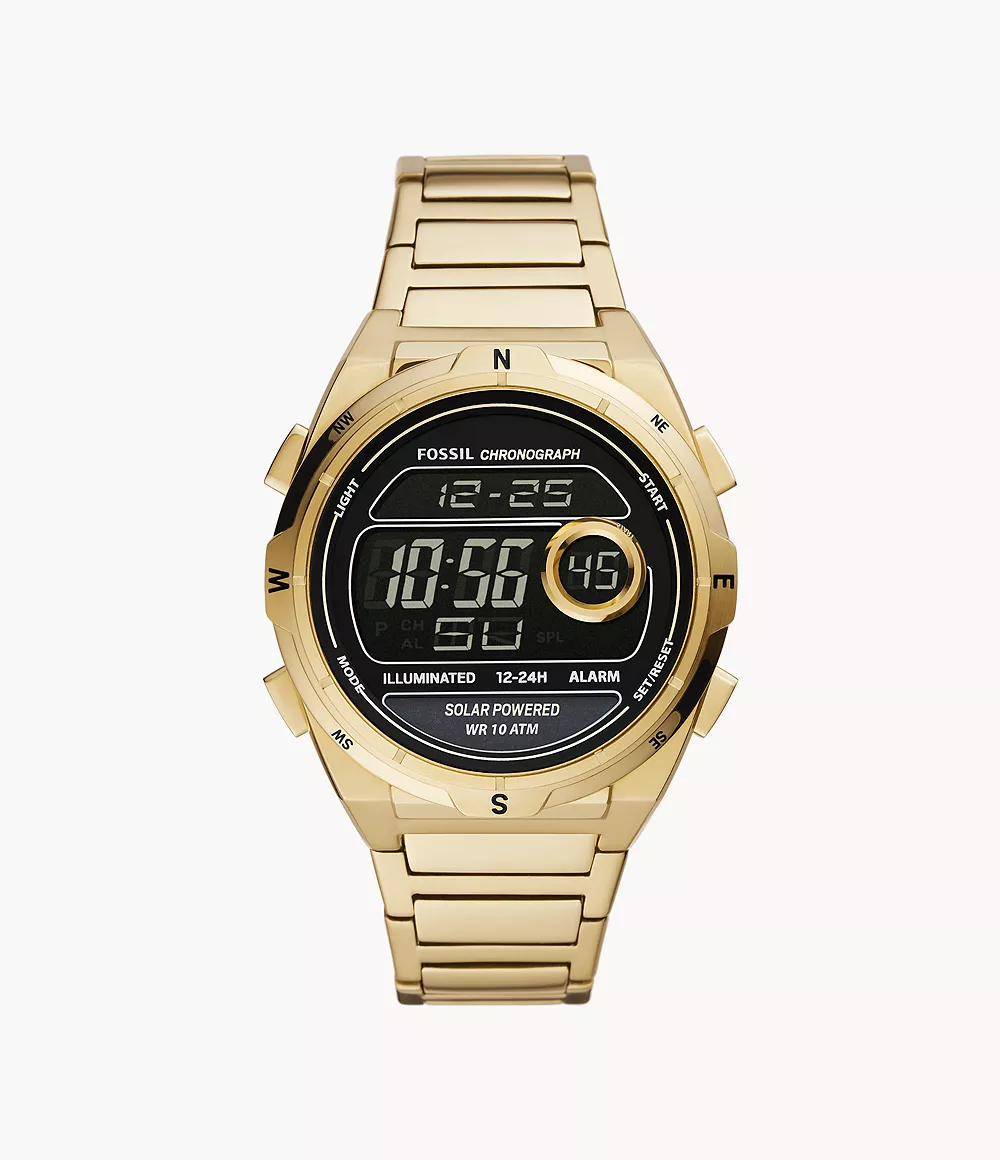 Fossil Men Everett Solar-powered Digital Gold-tone Stainless Steel Watch