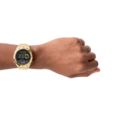 Everett Solar-powered Digital Gold-tone Stainless Steel Watch