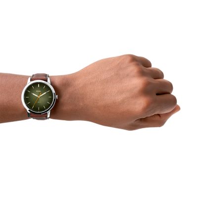 Montre the minimalist à deux aiguilles en cuir online noir