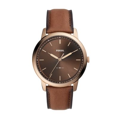 Fossil minimalist three hand striped sales tan leather