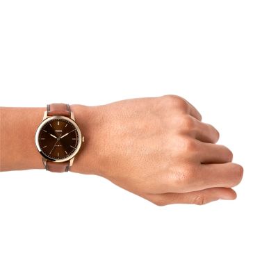 The Minimalist Three hand Medium Brown LiteHide Leather Watch