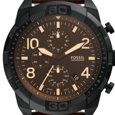 Fossil watch best sale leather strap mens