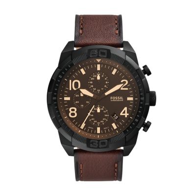 

Fossil Homme Montre Bronson chronographe en cuir écoresponsable marron