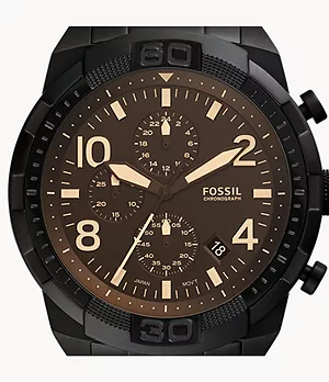 Montre Bronson chronographe en acier inoxydable, noire