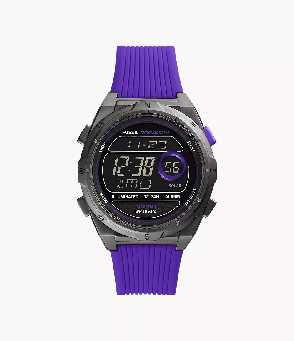 Fossil Men Everett Solar-Powered Digital Purple Silicone Watch