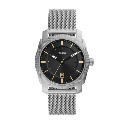 Machine Three-Hand Date Stainless Steel Mesh Watch