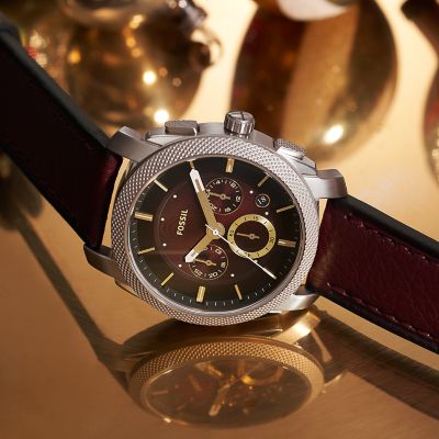 Fossil Chronograph Leather FS5884 LiteHide™ Burgundy Watch - Machine -