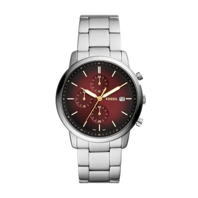 men's watch comes from Fossil brand has a stainless steel band with silver-tone color, a red color dial is the best valentine gift for Him