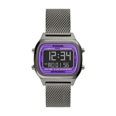 Fossil Reloj digital retro para hombre de acero inoxidable en tono