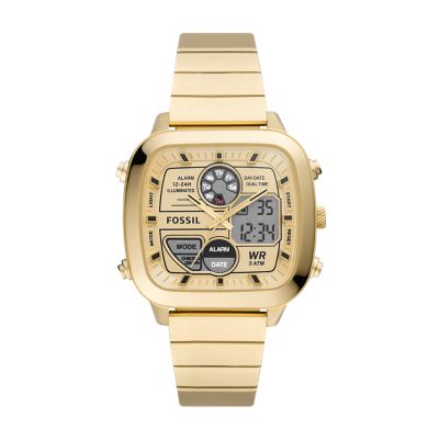 Retro analogue-Digital Gold-Tone Stainless Steel Watch - FS5889 