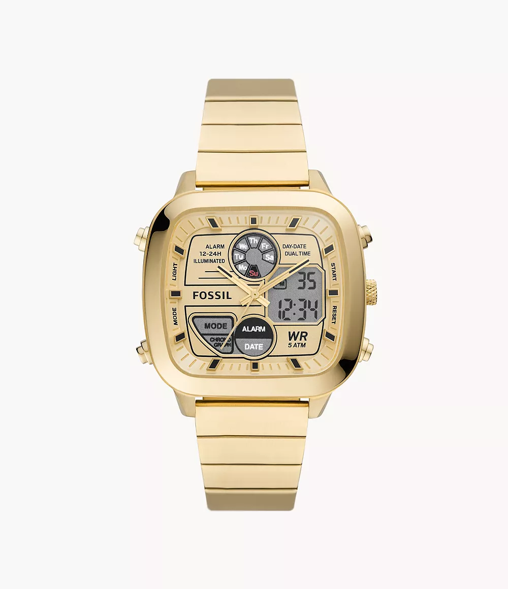 Fossil Men's Retro analogue-Digital Gold-Tone Stainless Steel Watch