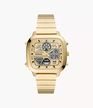 Retro analogue-Digital Gold-Tone Stainless Steel Watch