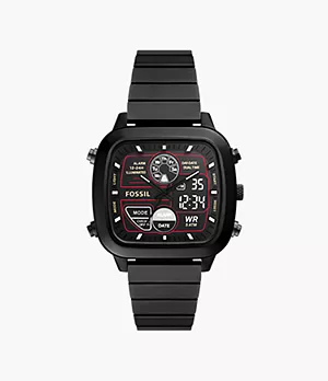 Retro analogue-Digital Black Stainless Steel Watch