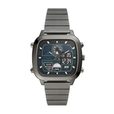 Fossil Digital Stainless Steel Blue Crystal Watch - philipshigh.co.uk